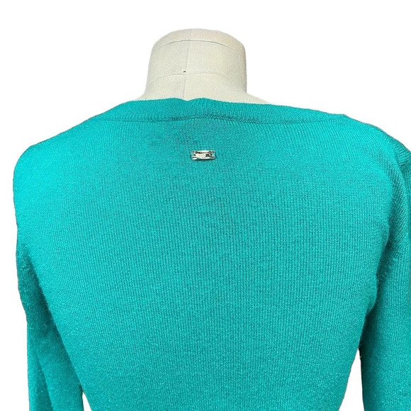 Escada Sport Floral Appliqué Wool Sweater Teal Green Size‎ Small - Picture 5 of 10